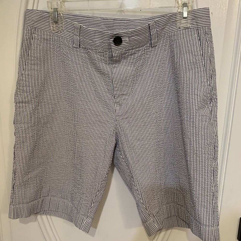 Brooks Brothers Men's Size‎ 32 Shorts Bermuda Long Blue White Seersucker Gingham